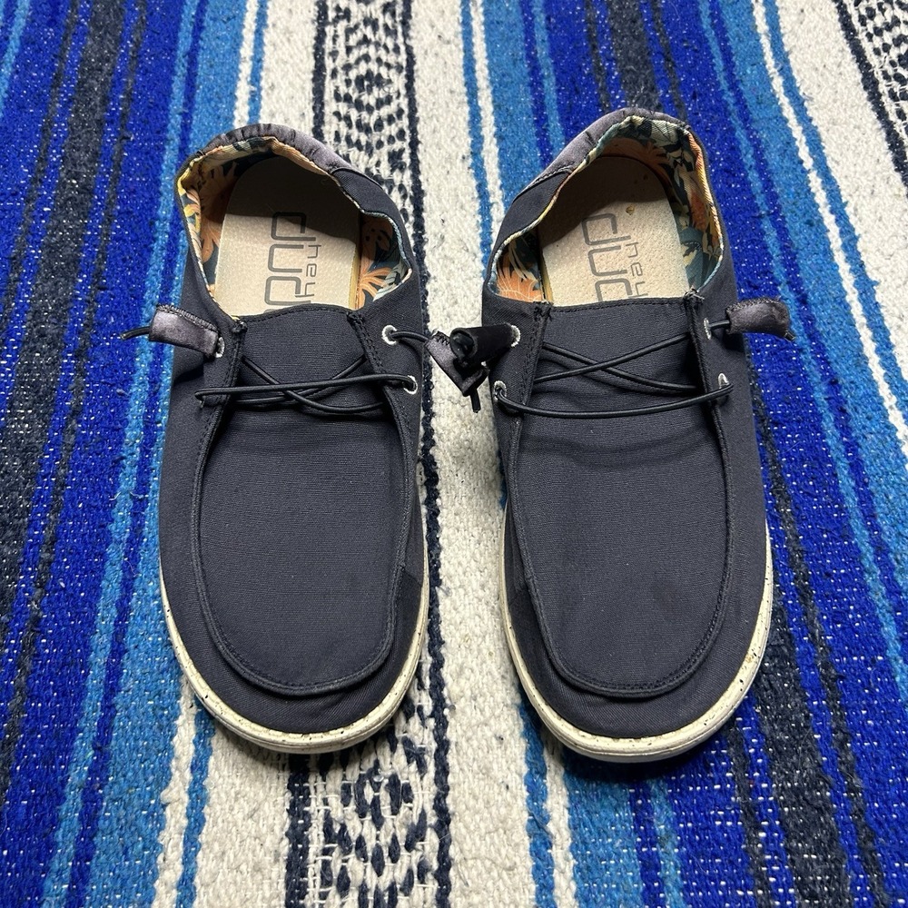 Hey Dude Wally Men's Blue Canvas Lace-Up Sneakers US 10 Men's Navy Blue